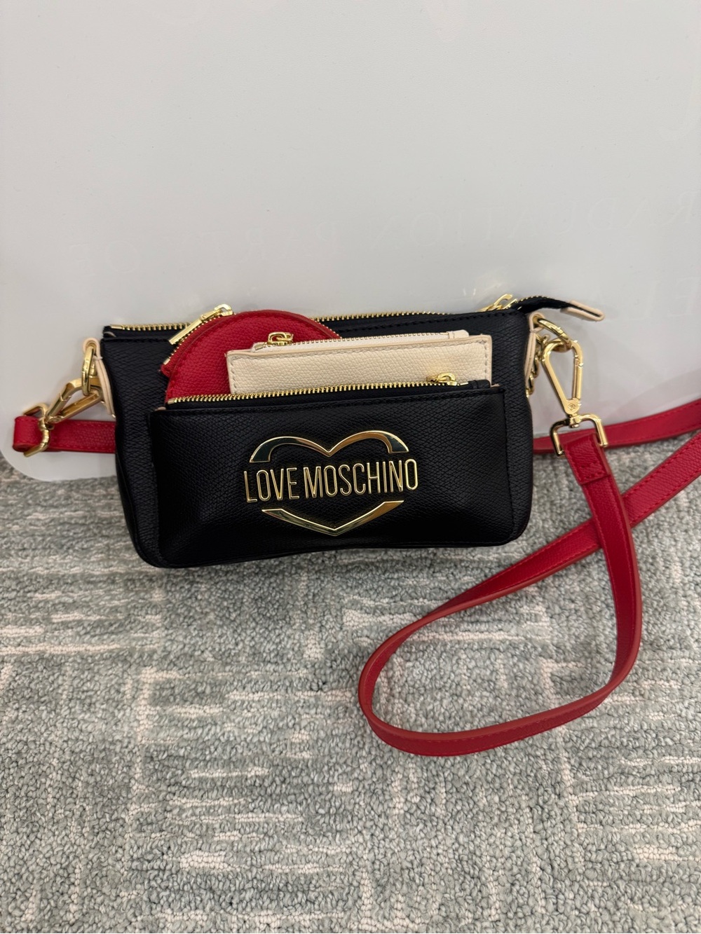 Love Moschino Black Crossbody with Red and Cream Pouches - Picture 2 of 2